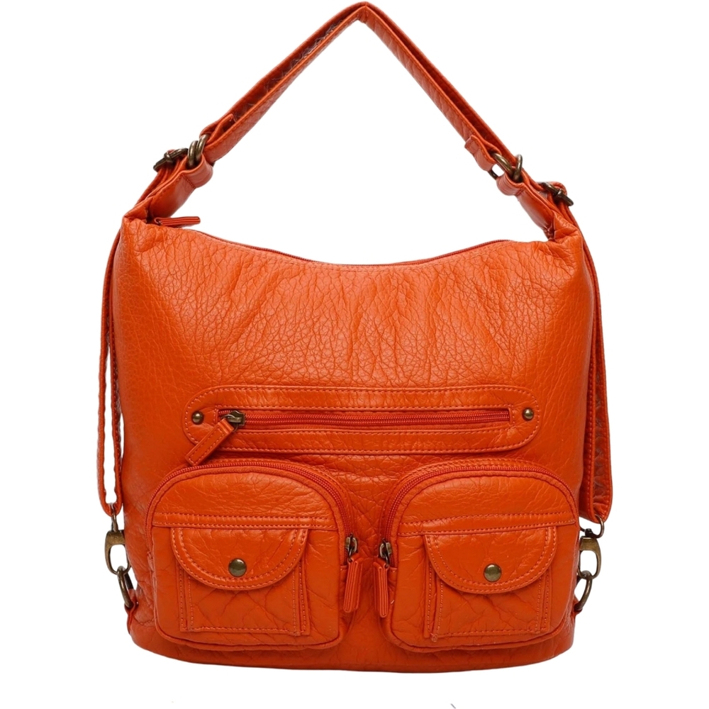 Convertible crossbody backpack in orange